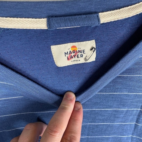 Marine Layer Blue Stripped Double Knit Baseball Raglan Long Sleeve Size Large - Picture 2 of 5